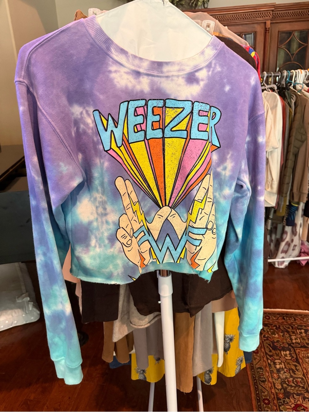Weezer Tie-dyed, cropped sweatshirt